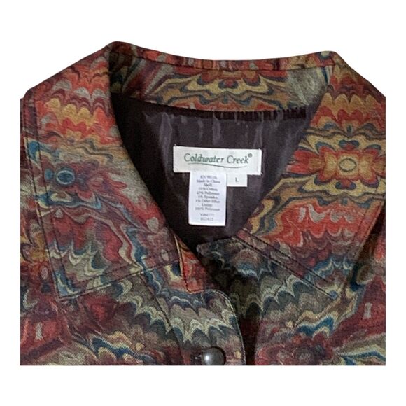 Coldwater Creek Jacket LARGE Multi Color Lined Artsy Long Sleeve Button Up - Picture 3 of 16